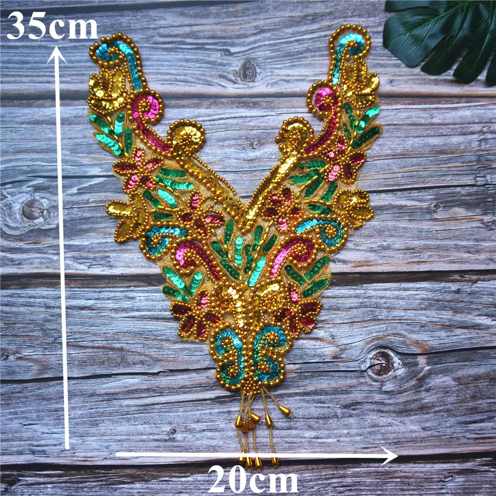 Радужные золотые блестки бисер ткань воротник аппликация пришивка патч