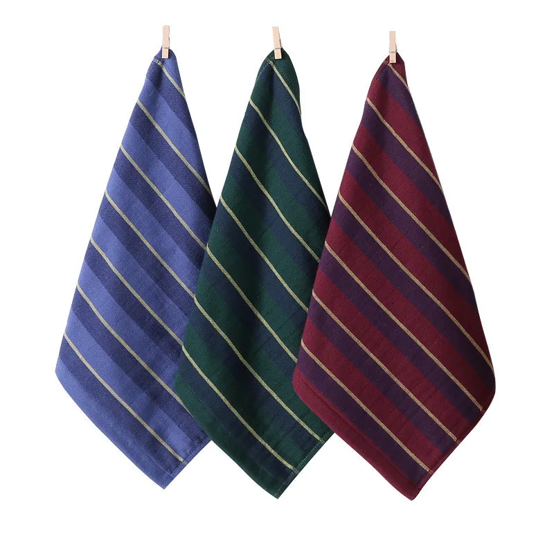 

35x35cm Gauze Cotton Red Blue Green Striped Soft Absorbent Double-Sided Terry Bathroom Men Face Towel
