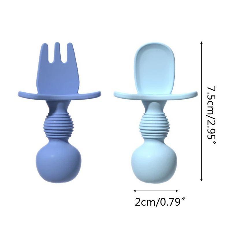 

2 Pcs Baby Spoon Fork Set Soft Silicone Teether Toys Anti-slip Learning Training Feeding Utensils Tableware