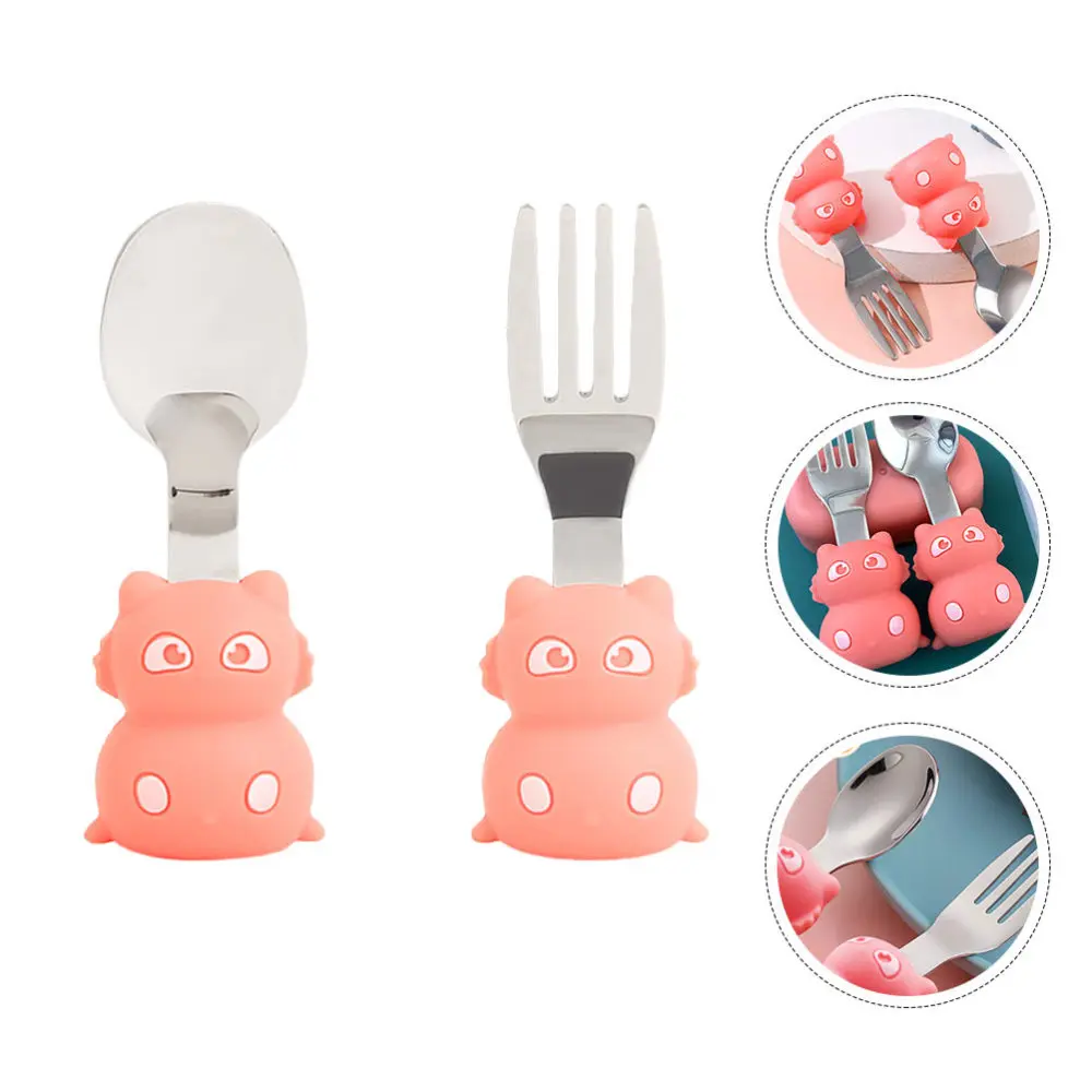 

1 Set Baby Tableware Stainless Steel Spoon Fork Short Handle Tableware Set