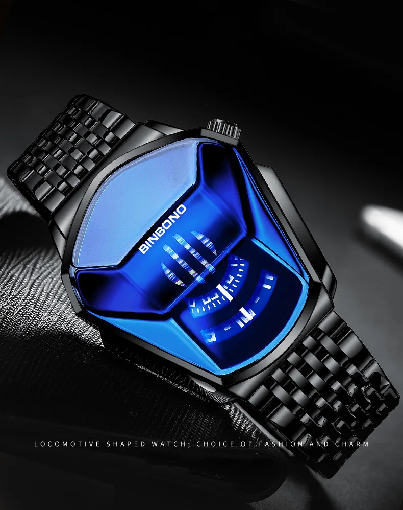 

BINBOND 2021 new watch male black technology waterproof student locomotive trend men's casual quartz watch