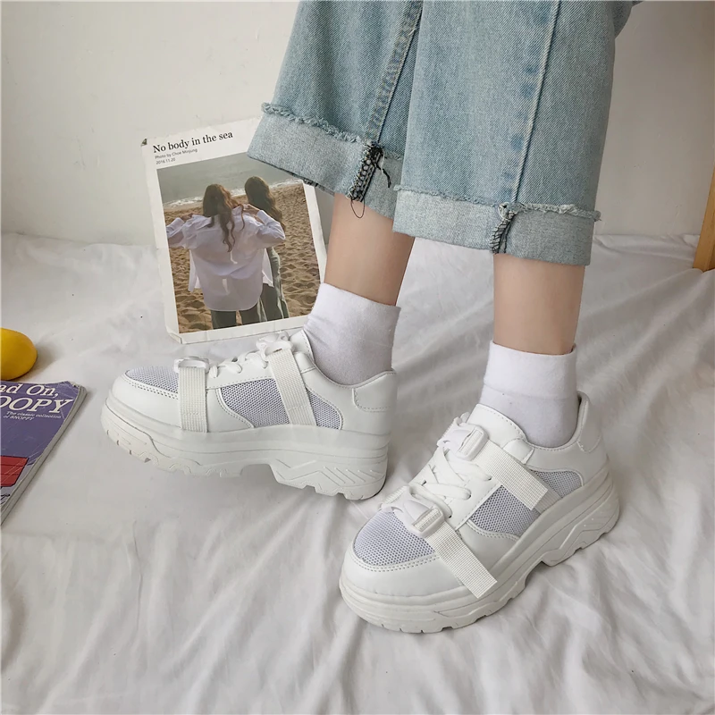 Женские кроссовки на массивном каблуке Модная женская обувь платформе с пряжкой