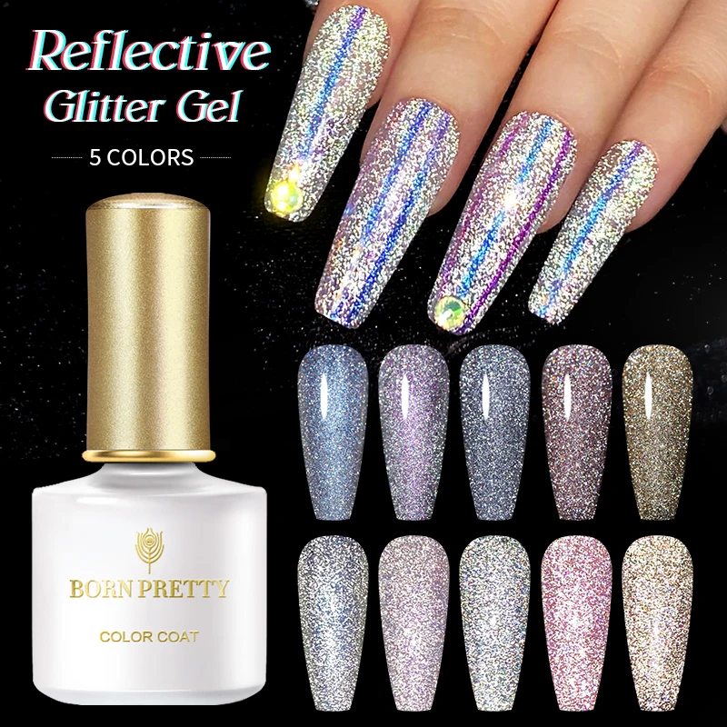 

BORN PRETTY Reflective Glitter Gel Nail Polish Shiny Sparking Semi-permanent Varnish Hybird Gel For Nail Art Manicuring Top Coat