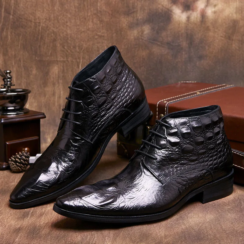 

New Men Ankle Boots High-Top Boots Man Bullock Men's Boots Lace-Up Genuine Leather Male Buiness Wedding Party Boots B70