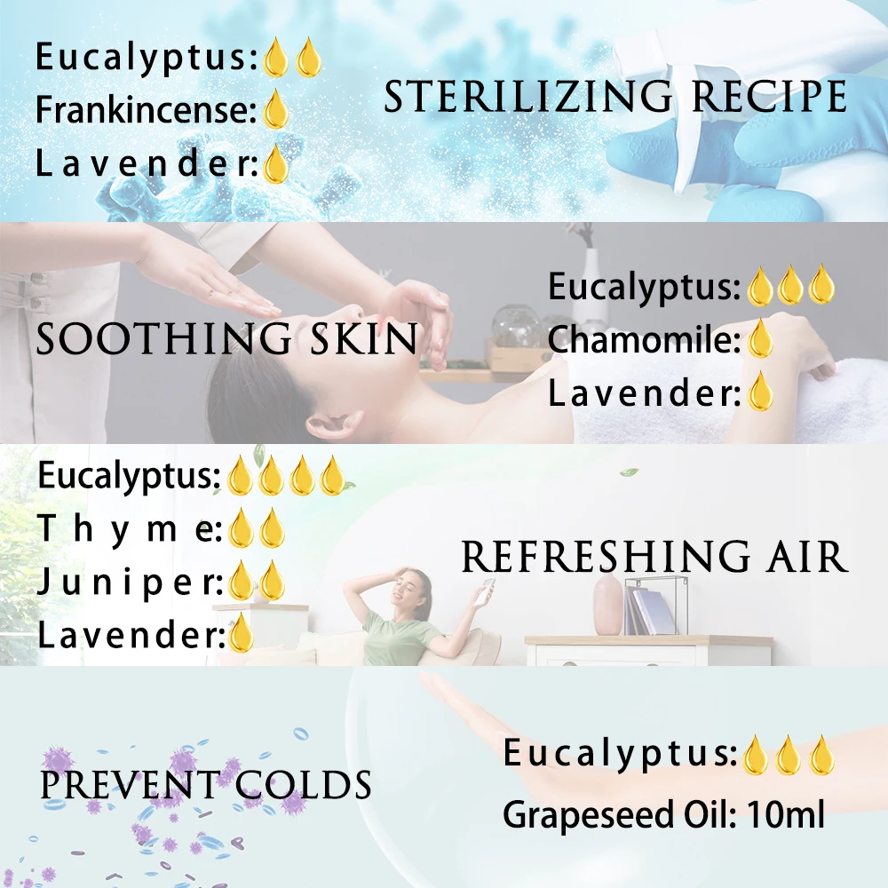 

100ml Eucalyptus Aroma Oil Diffuser Pure Natural Essential Oils Lavender Bergamot Rose Frankincense Myrrh Vetiver Clove Oil