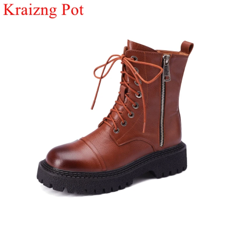 

Lenkisen fashion cow leather round toe vintage Chelsea boots warm winter shoes zip concise office lady classics ankle boots