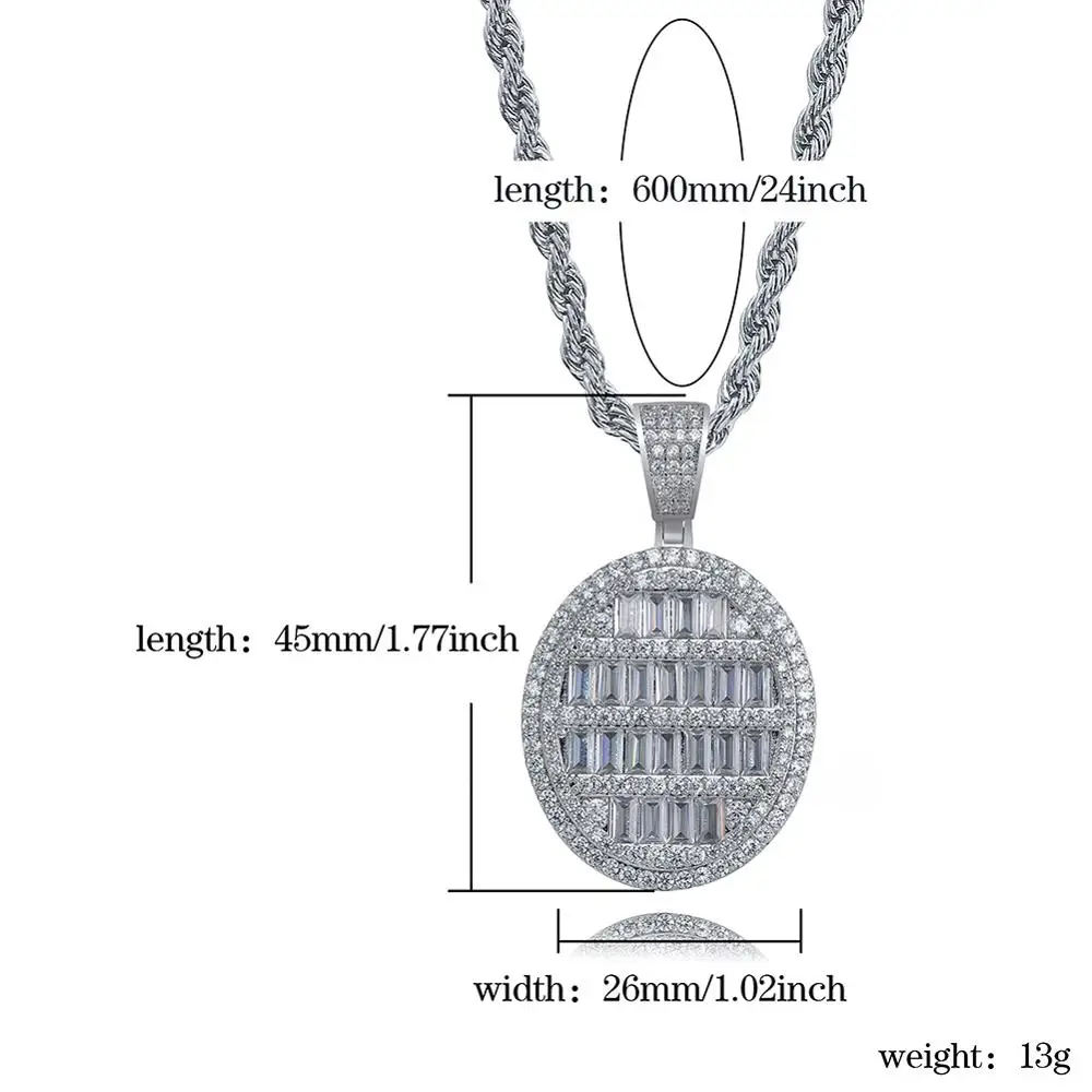 

JINAO Hip Hop Ellipse Necklace Pendant Men Women Jewelry AAA Cubic Zircon Necklace Jewelry Men Women Gift,Party