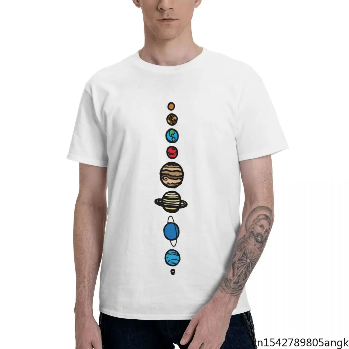 

Planets Colour Round Neck Men's T Shirt Short Sleeve Oversized Unisex Tops
