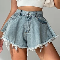 2022 new women denim shorts with holes and high waist loose tassel jeans s xxl