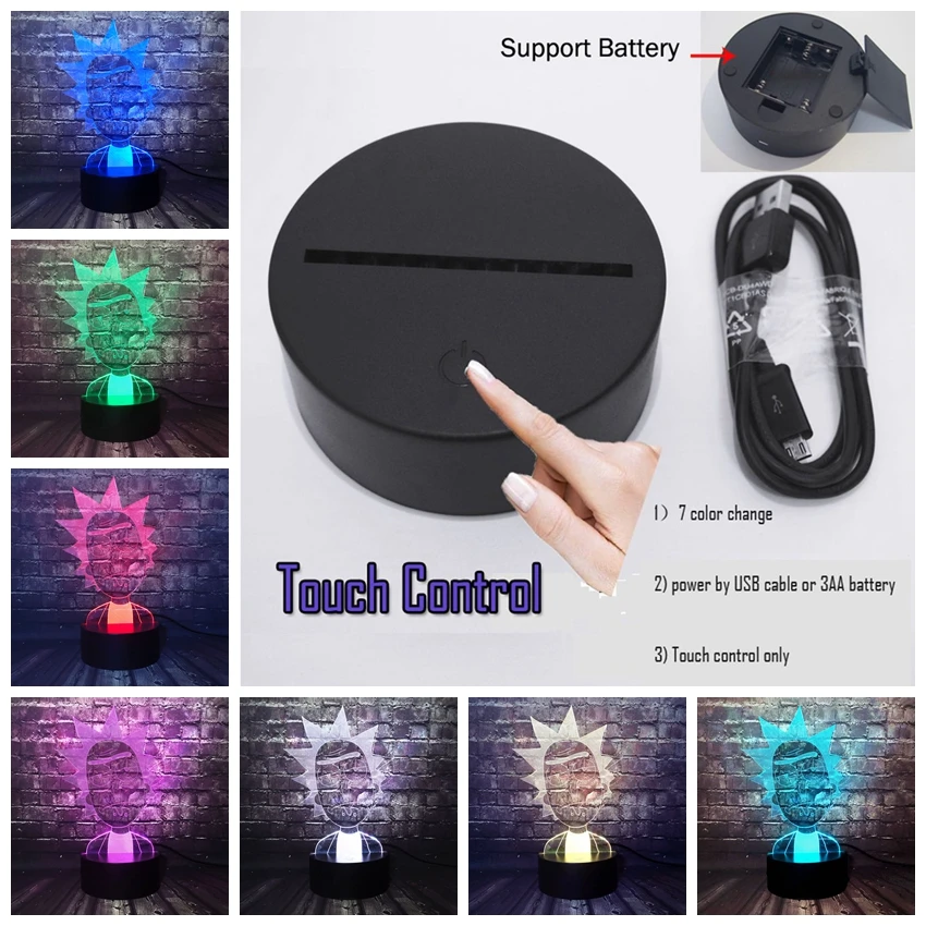 USB 7 Color Change Рик и Морти комикс Юмор учёные мультфильм трещина светильник светодиодный 7 цветов изменить безопасный для ребенка спальный ночной Светильник модный детский подарок - Испускаемый цвет: USB 7 Color Change