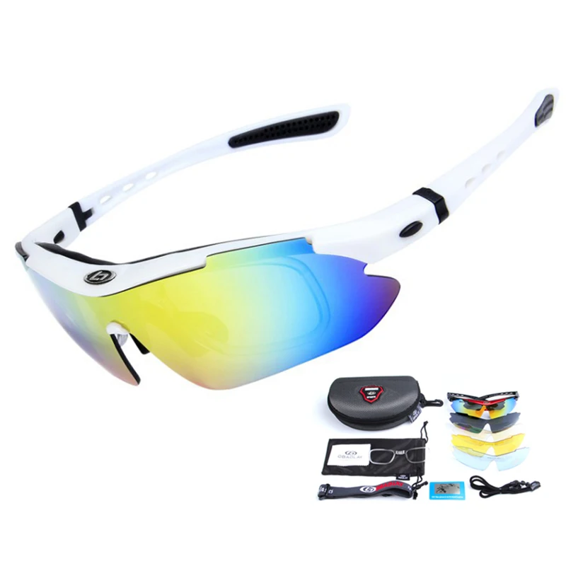 White 5 линз ветрозащитные Mtb велосипедные очки поляризационные UV400 гоночные велосипедные солнцезащитные очки для спорта на открытом воздухе горный велосипед шоссейные велосипедные очки - Цвет: White