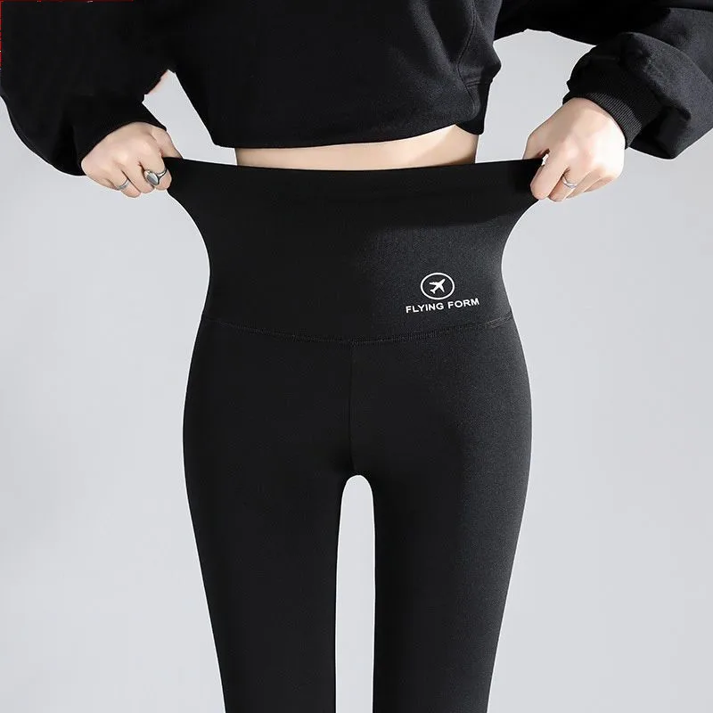 

Women's Shark Pants Abdomen Hips Wear High Waist Velvet Black Basic Yoga Pants Spring Autumn Thickening Leggings Trousers