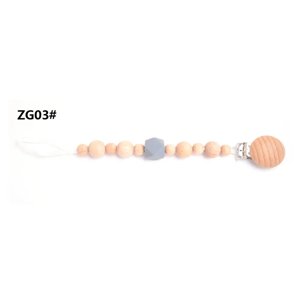 ZG01 Portable Size Baby Kids Wooden Beaded Pacifier Holder Clip Nipple Teether Dummy Strap Chain |