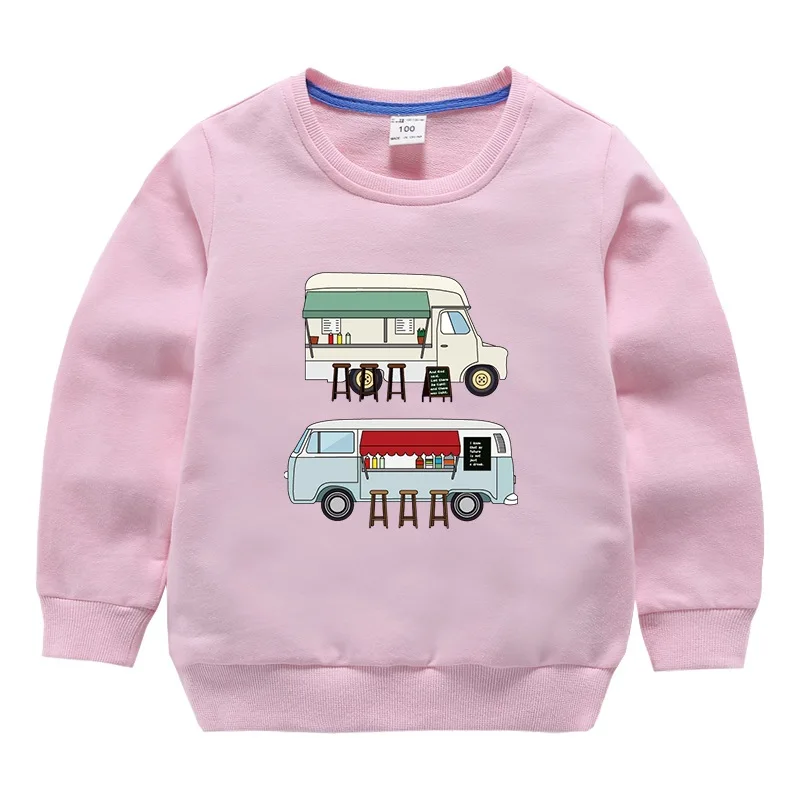 Bus Pink Свитер для малышей; детская одежда для мальчиков; Весна-Осень г.; пуловер с рисунком; Модная одежда для малышей; толстовки с круглым вырезом для девочек - Цвет: Bus Pink