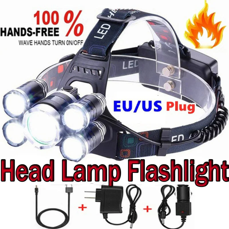 

5 LED Head Lamp Flashlight Hight Power Light USB Rechargeable for Outdoor Waterproof Camping Car Repair Fishing Hiking Lantern