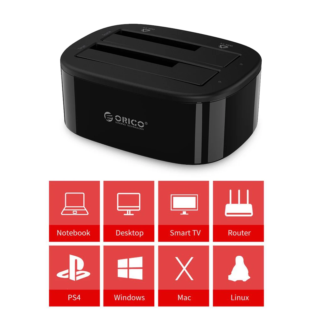 ORICO HDD Case Clone 2.5 / 3.5 inch Hard Drive Docking Station USB3.0 1 to 1 Clone Dual-bay HDD SSD Hard Drive Dock EU/US Plug