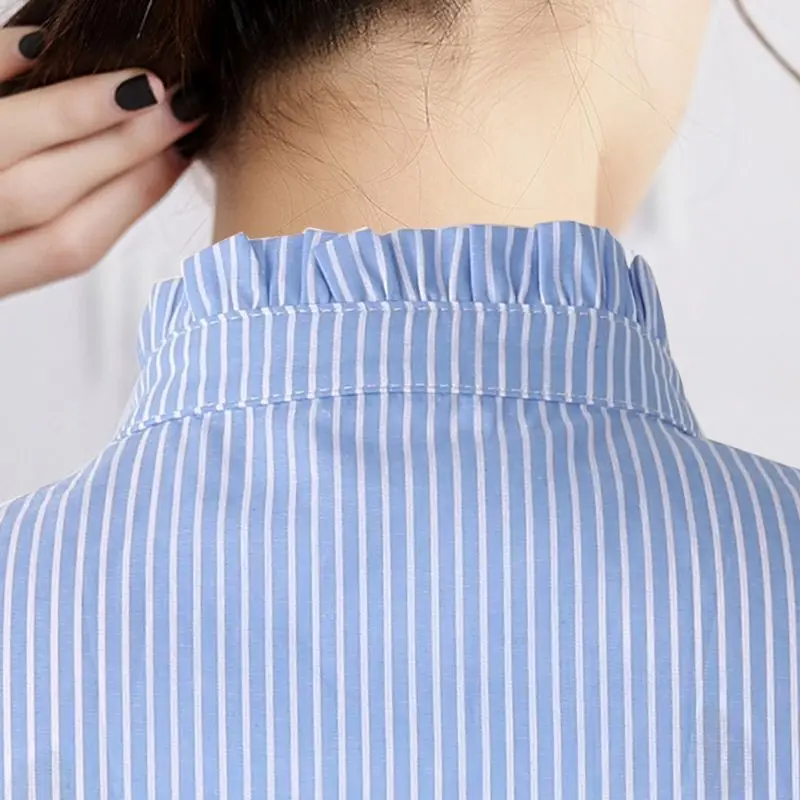 

Women Detachable Dickey False Fake Collar Ruffle Striped Shirt Clothes Accessory XX9D