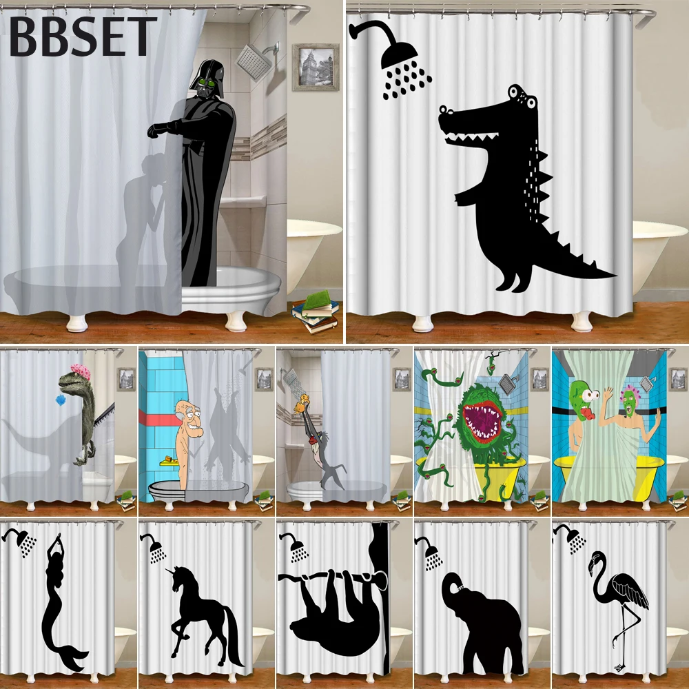 

Funny Lovely Dinosaur Elephant Shower Curtain Cute Animal Take Bath Bathroom Curtain with 12 Hooks Home Decor