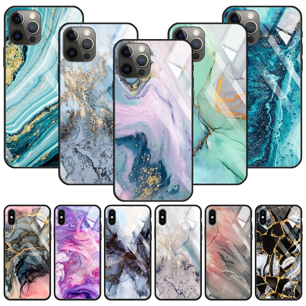 Чехол из закаленного стекла для iPhone 12 11 Pro Max 14 13 12 Mini Fundas X XR XS Max 8 7 6s Plus