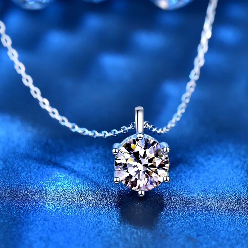 

925 sterling silver wedding engagement anniversary moissanite necklace 1 card D color VVS1 diamond gift