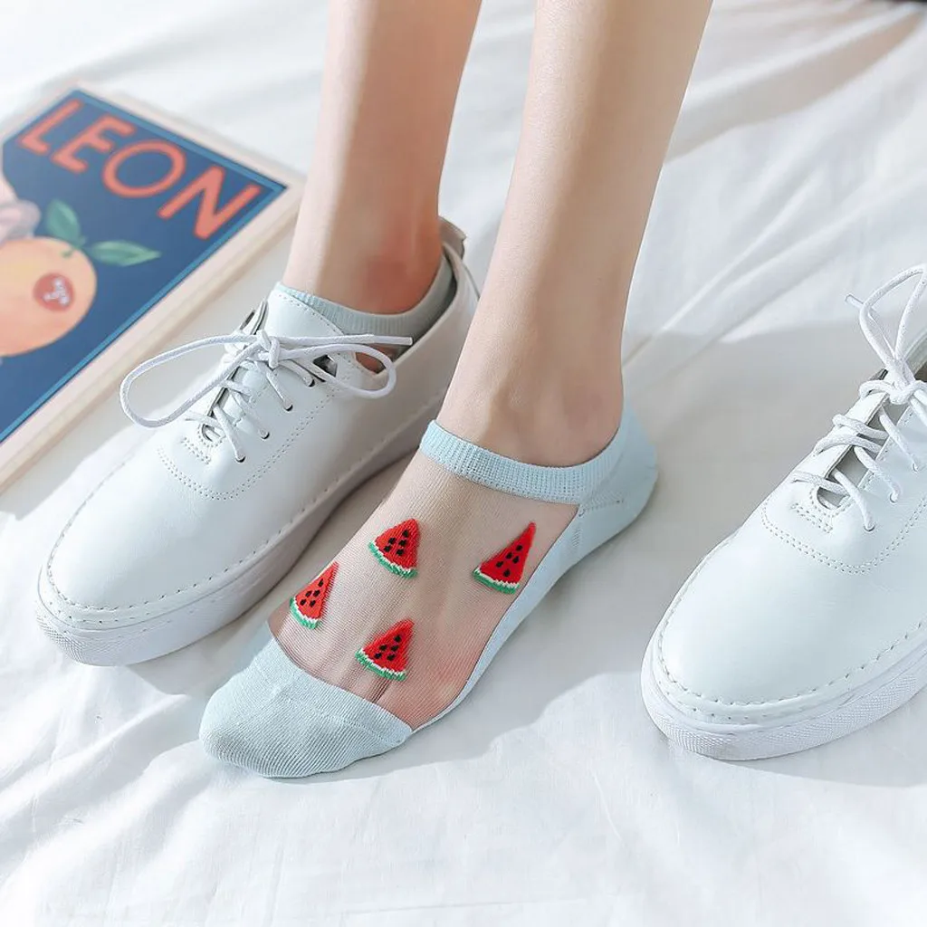 Прозрачные женские носки с фруктовым принтом Повседневные летние модные