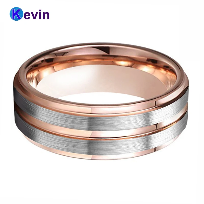 8 мм розовое Золотое обручальное кольцо Вольфрам Для мужчин женщин с центр паз