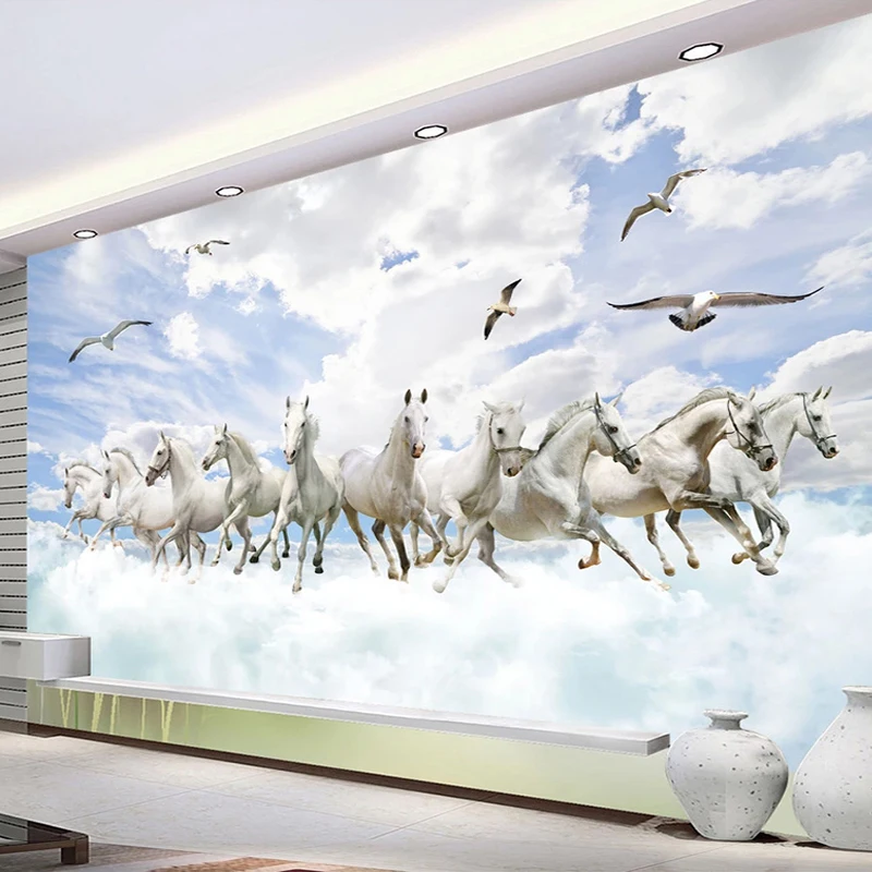 

Custom 3D Photo Wallpaper White Horse Art Creative Landscape TV Background Wall Painting Study Room Living Room Mural Decoration