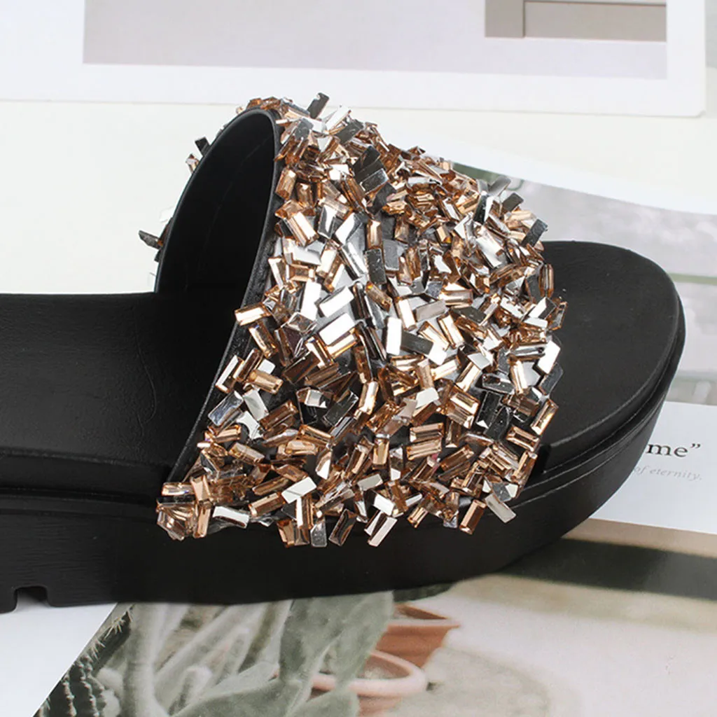 Шлепанцы SAGACE женские с блестками домашние тапочки со стразами сандалии на