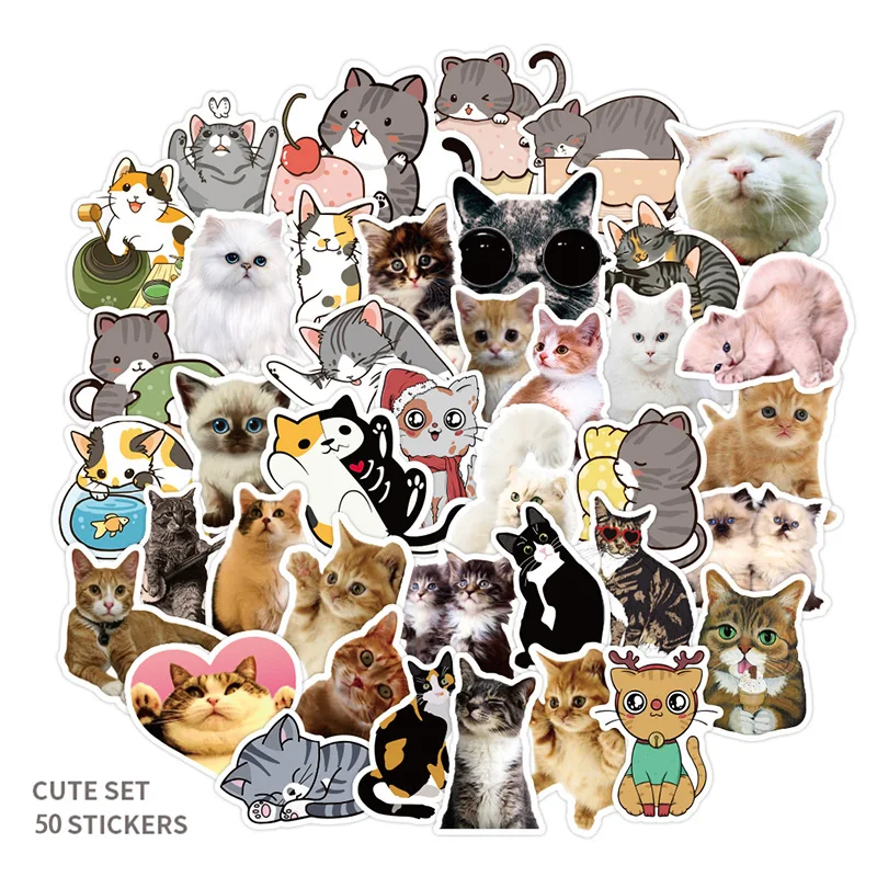 

50pcs/set Cat Stickers Cartoon Cute Kawaii Animal Cat Graffiti Waterproof Stickers For Skateboard Suitcase Laptop Luggage Guitar