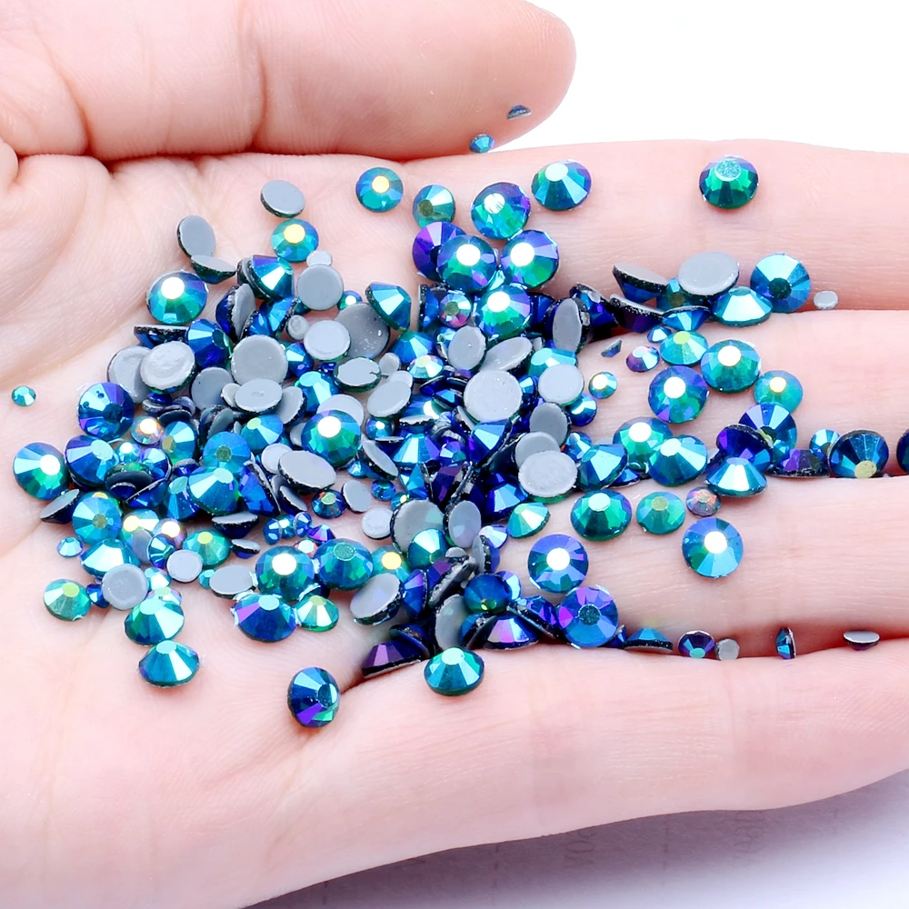 

EMERALD AB Hot Fix Strass Rhinestones Flatback Glue Backing Iron On Glass Stones Appliques For Fabric Garments Supplies