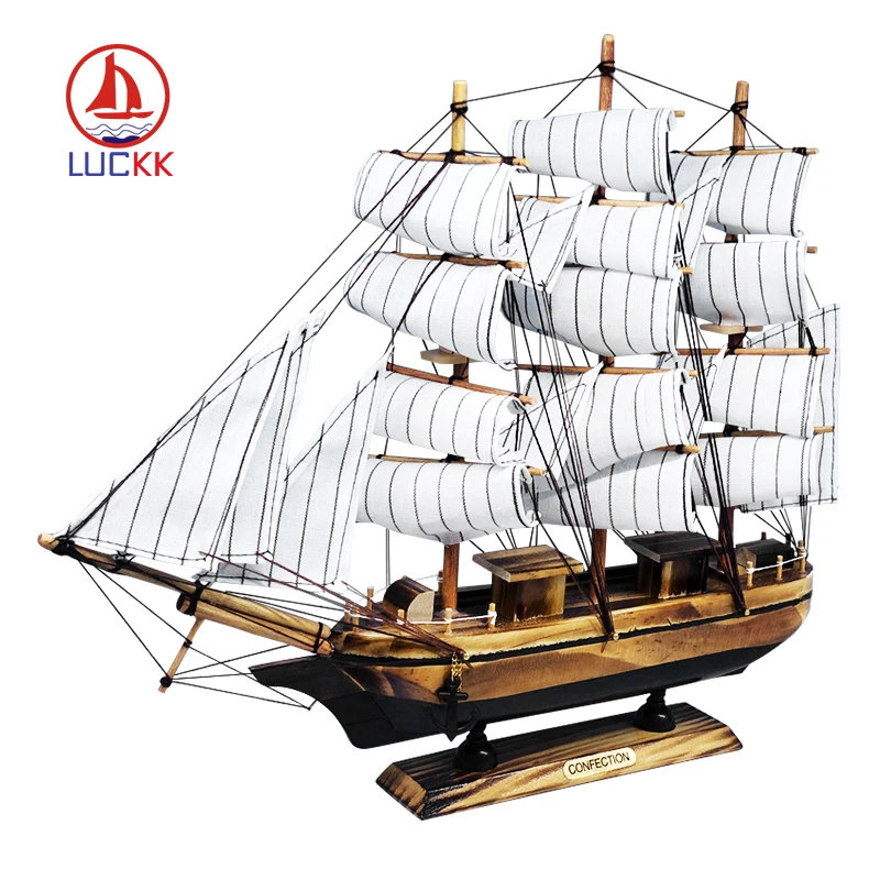 LUCKK гладко белая деревянная модель парусника 40*6 5*34 см деревянные парусные лодки