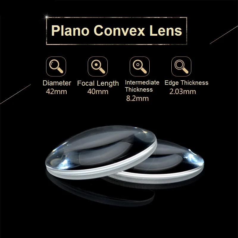 Оптическая линза K9 плоская выпуклая диаметр 42 мм фокусное расстояние 40 |