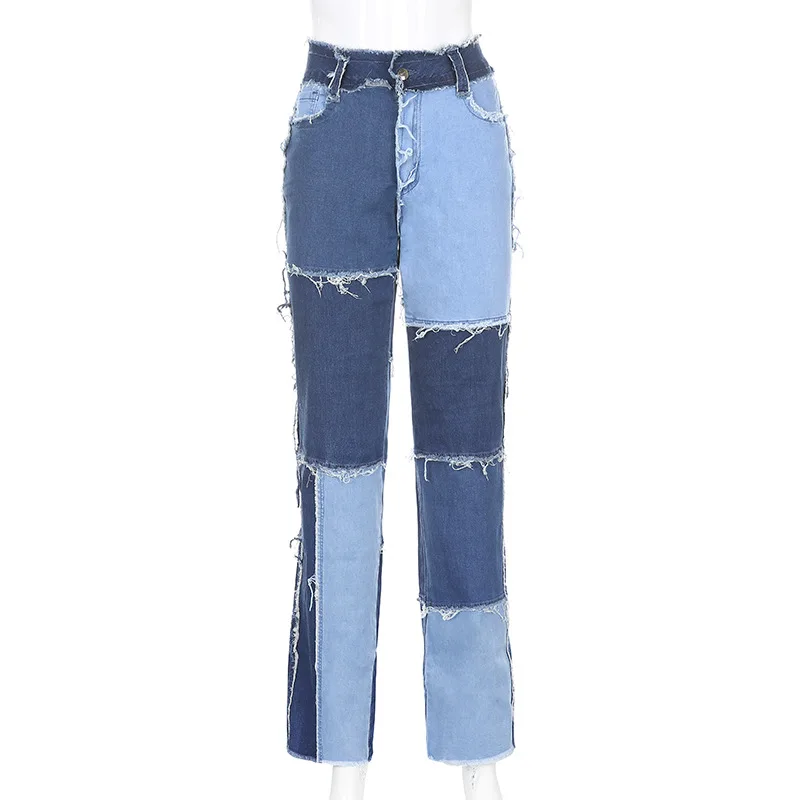 

Contrasting Color Street Fashion 2021 New for Girl Fashion High Waist Y2k Pantalon Femme Vintage Woman Mom Pants Jeans Trousers