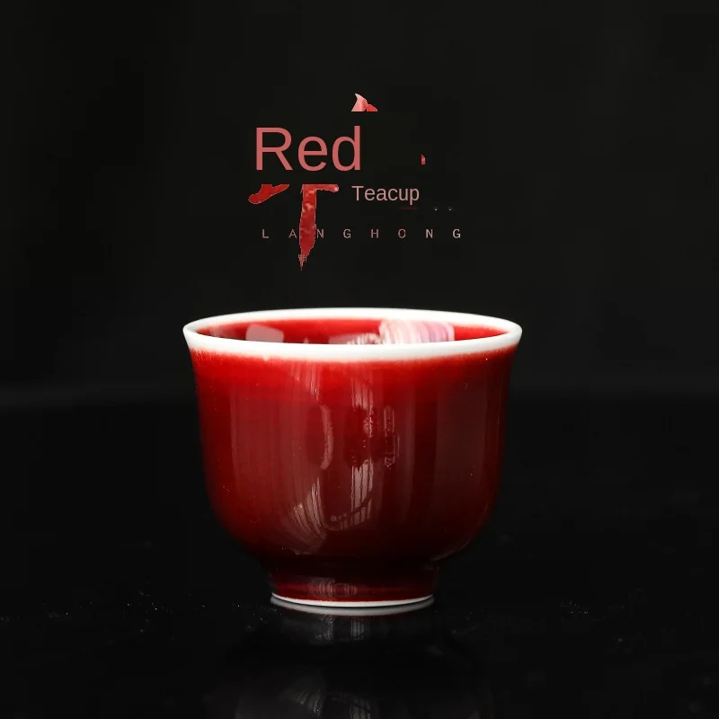 

Lang Red Glaze Wude Cup Handmade Ceramic Cup Raw Ore Red Glaze Teacup Jingdezhen Lang Red Master Cup Single Cup Ceramic Teacups