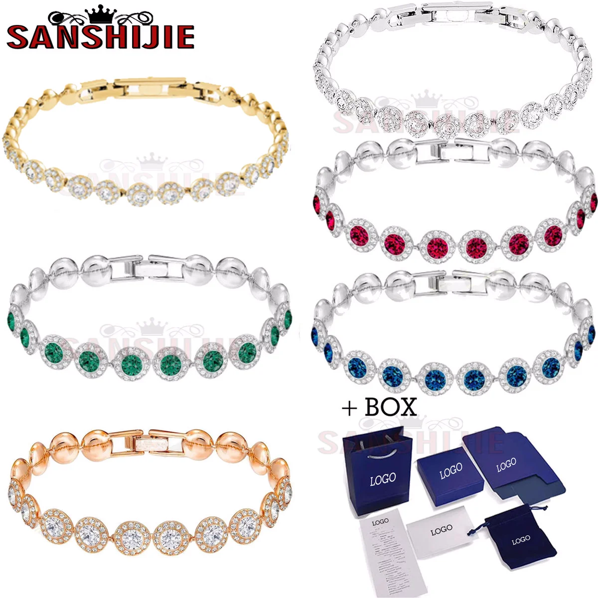 

SWA With Box Fashion Jewelry Exquisite Multicolor,Red Green Blue Geometric Crystal Elegant Charm When Best ForWomen Bracelet