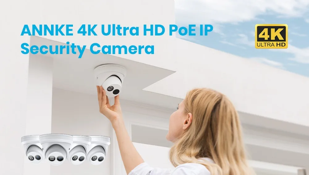ANNKE, 4 шт., Ультра HD, 8MP, POE камера, 4 K, для улицы, в помещении, защита от атмосферных воздействий, сетевая купольная, EXIR, ночное видение, оповещение по электронной почте, комплект видеонаблюдения