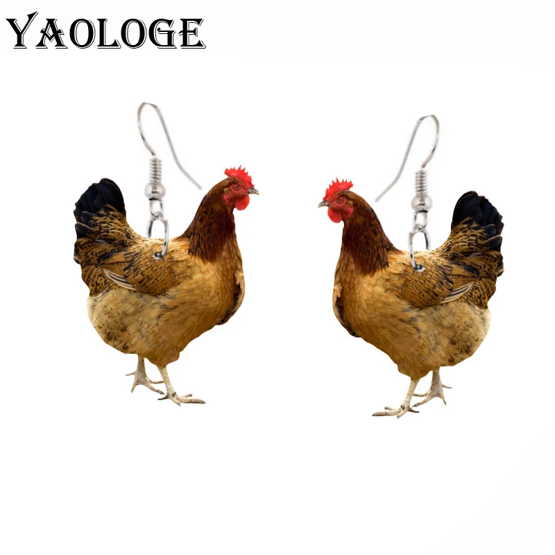

YAOLOGE New Trendy Hen Aesthetic Pendant Jewelry Woman Acrylic Ear Decoration Exaggerated Animal Cartoon Jewelry Party Wholesale