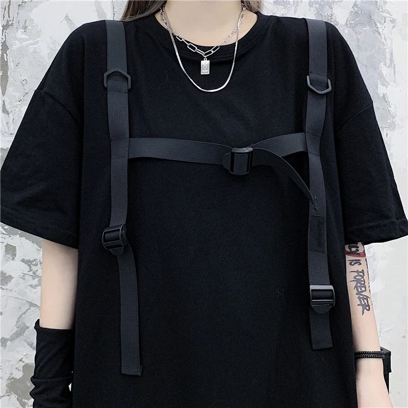 

Spliced Ripped Hole Fake Two Piece Men T-Shirt Oversized Punk Hip Hop Harajuku Summer Short Sleeve Woman Tops Streetwear Boys