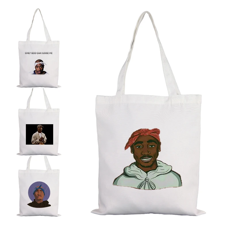 

2Pac Makaveli Shopping Bag Customizable Tote Cute Designer Handbags Canvas Fabric Shopper Totebag Woman Printed Bags for Women