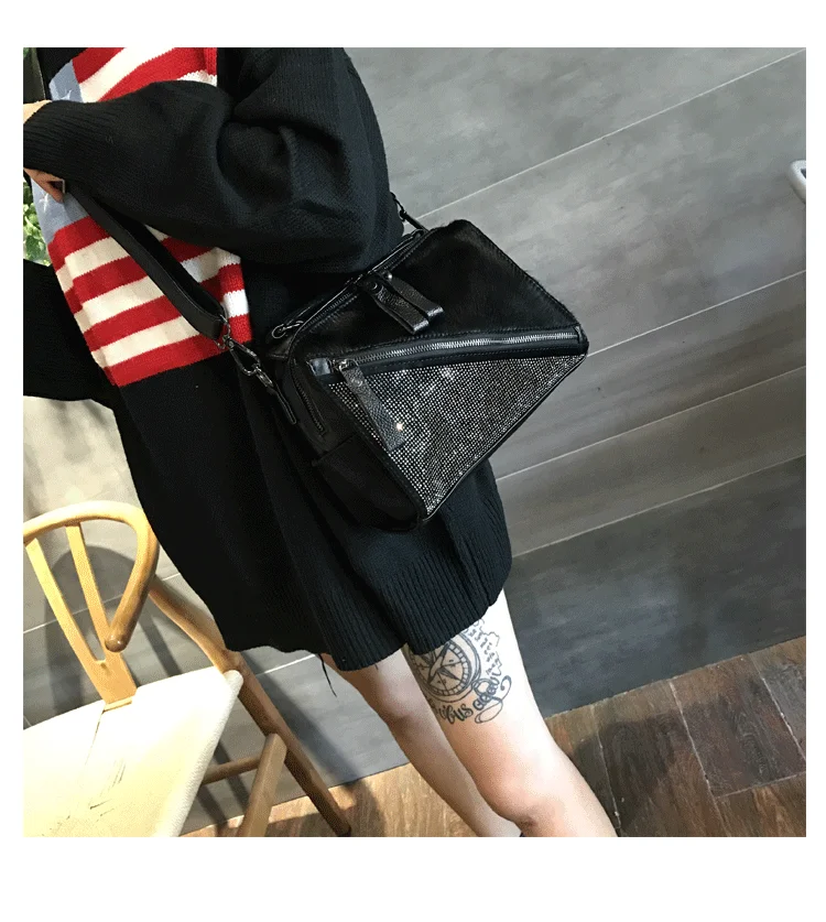 Fashion Horse Hair Messenger Bags Diamonds Satchels Horse Hair Patchwork handbag adies hand bags Diamonds Patchwork handbags