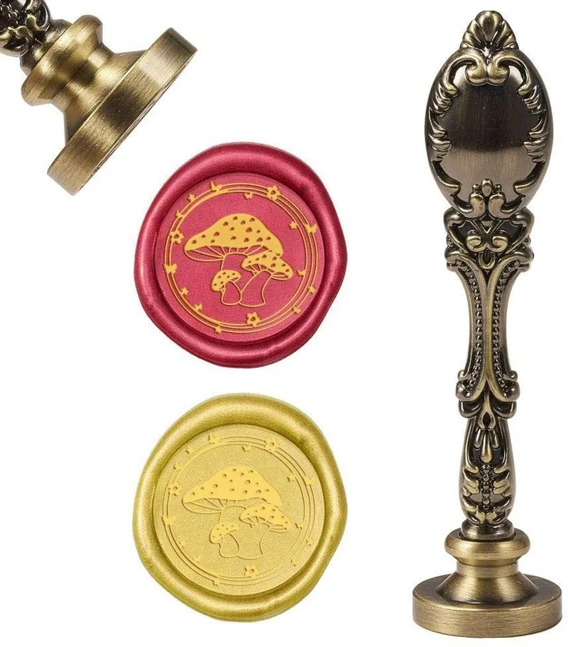 

1PC Wax Seal Stamp Mushroom Vintage Wax Sealing Stamps Retro Retro 25mm Stamp Removable Brass Head Peacock Alloy Handle