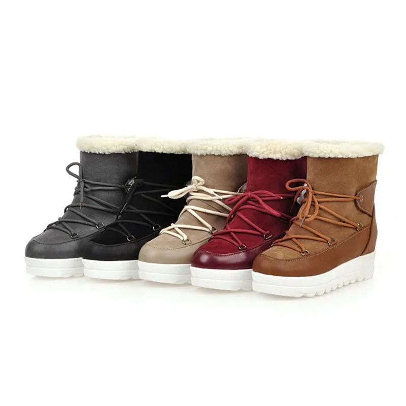 ZALAVOR/Зимние ботильоны на платформе теплая пушистая обувь шнуровке женская из