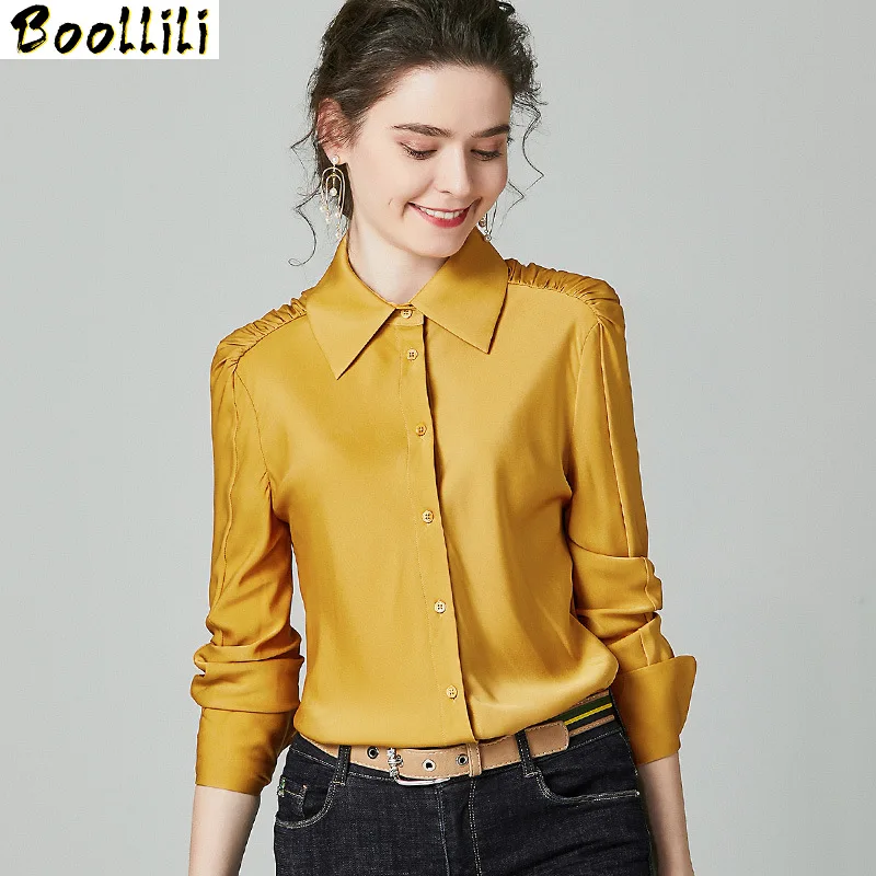 Boollili Real Silk Shirts Womens Tops and Blouses Long Sleeve Blouse Spring Autumn Korean Office Lady Clothing Blusas 2020