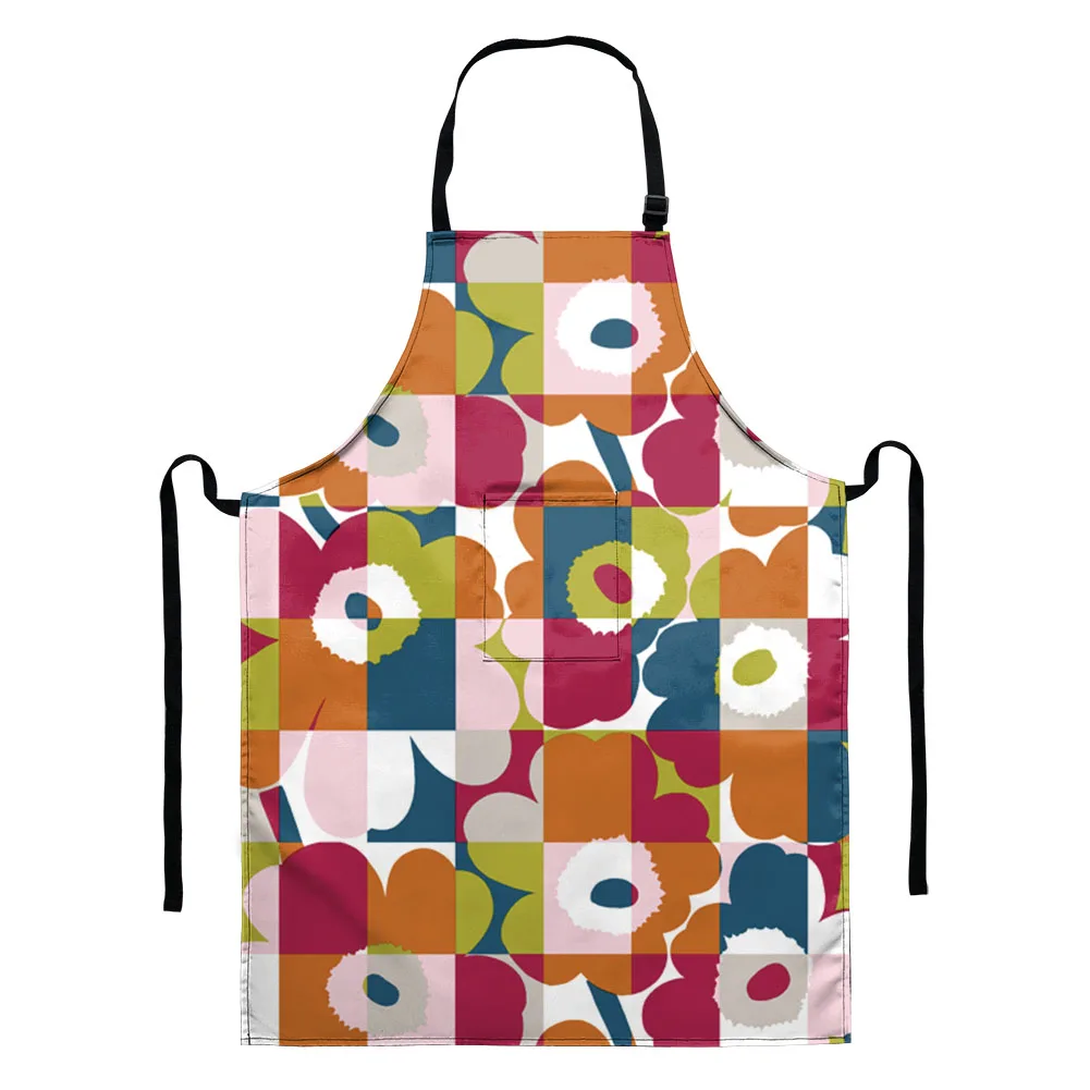 

2021 Fashion Colorful Poppy Flowers Print Bibs Woman Fashion Pinafore Cooking Baking Party Cleaning Aprons for Women Men Aprons
