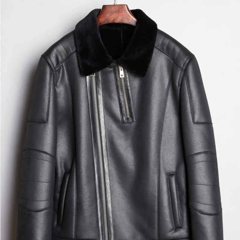 

Men's Genuine Sheepskin Leather Jackets Warm Thick Lamb Fur Liner Coat Fashion Motorcycle Jacket Vintage Casaco Masculino Gmm479