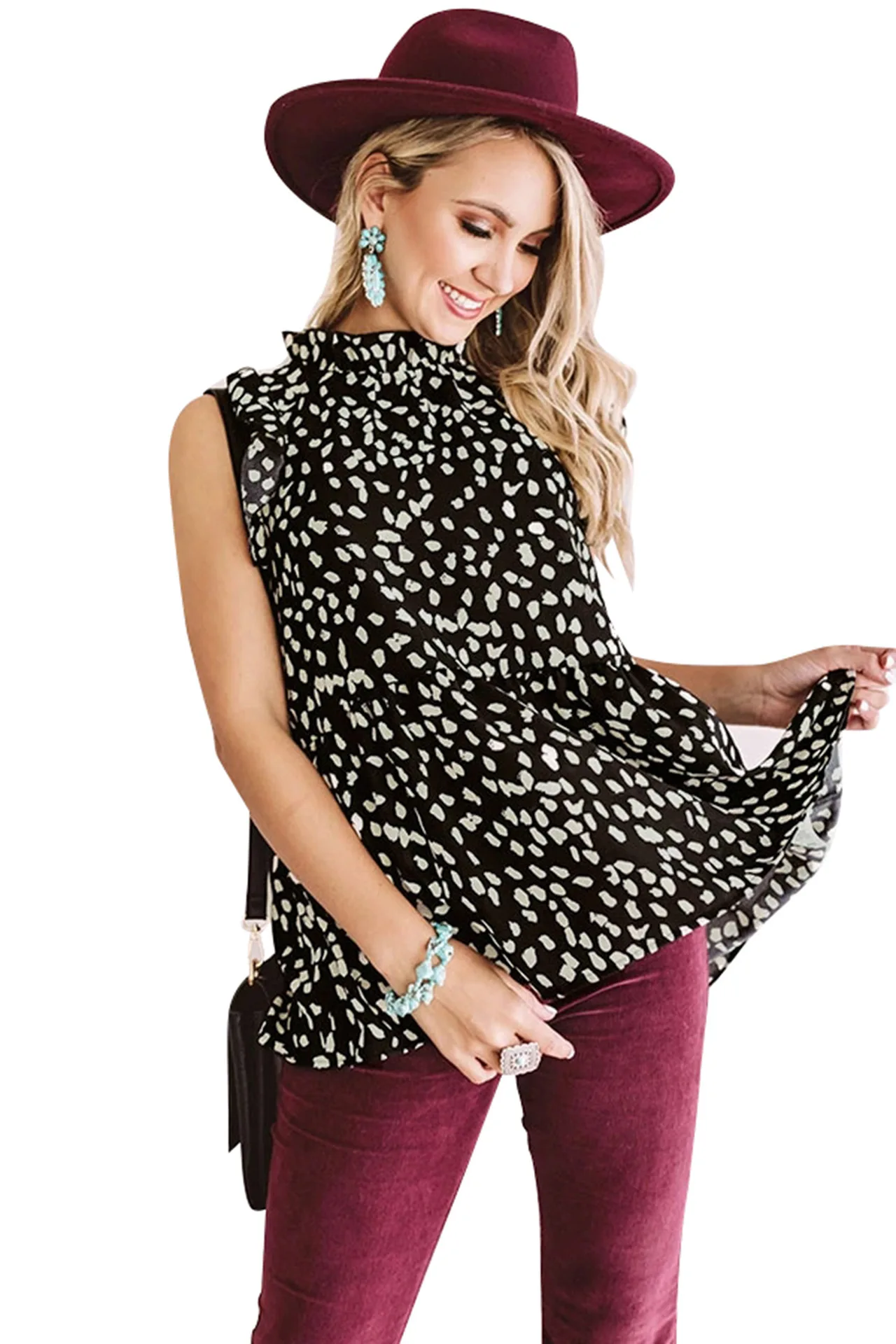 

2021 European and American style new printed ruffled short-sleeved loose slim blouse