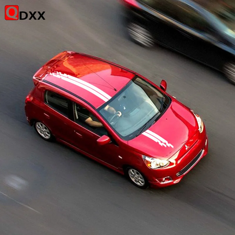 2pcs Racing Sport Stripes For Mitsubishi MIRAGE Car Styling Body Vinyl Film Decals Accessories Auto Hood Roof Decor Stickers - купить по