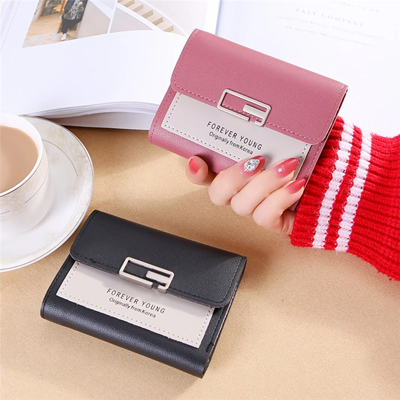 

Korean Mini Fashion Fold Women Wallet PU Leather Zipper Hasp Ladies Small Money Coin Purse Female Clutch Credit Cards Holders