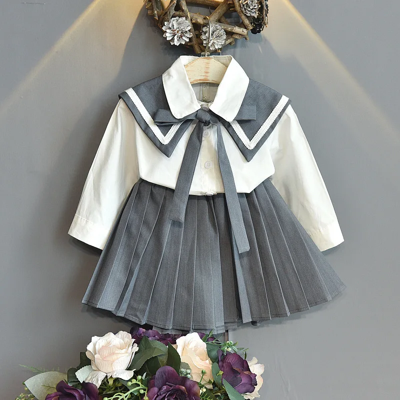 

Осенние комплекты одежды для девочек, детские модные костюмы в стиле преппи, Милая футболка с бантом и юбка с рюшами, красивая одежда