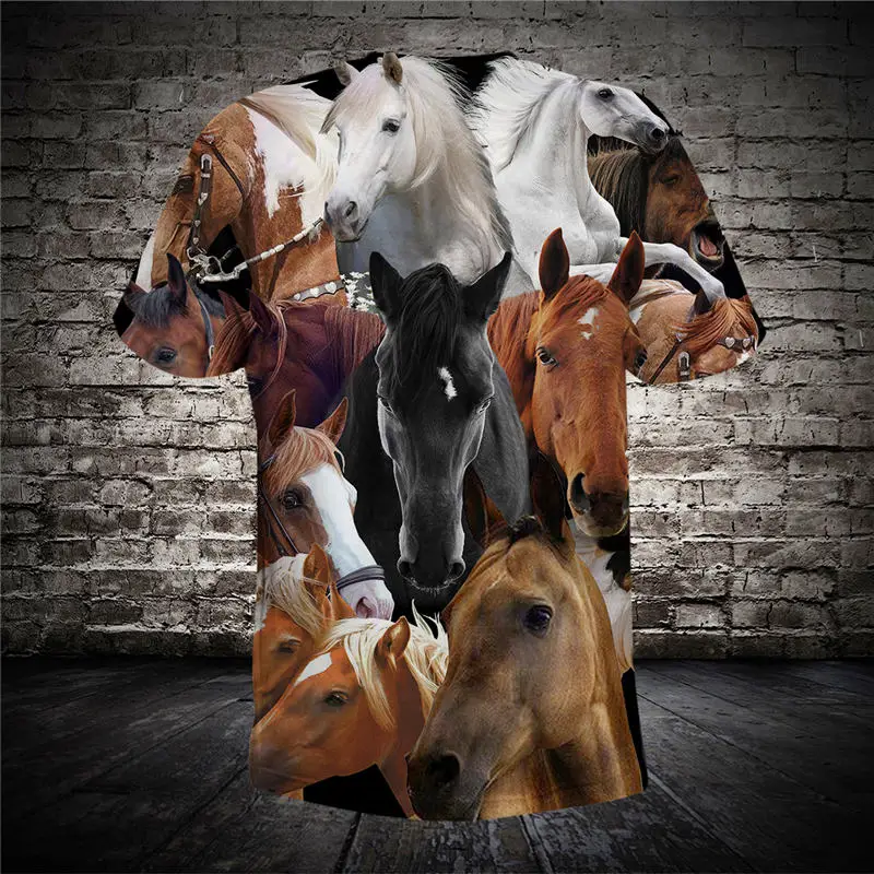 2019 летние футболки для девочек лошадь животный принт 3D Топы Мужская уникальная